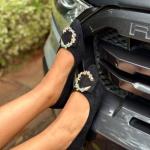 Elegant crystal buckle flats