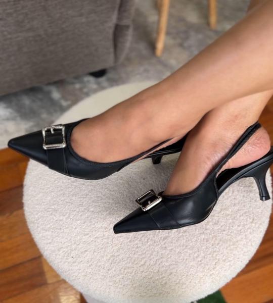 Slingback buckle heels