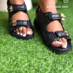 Quilted double buckle sandals